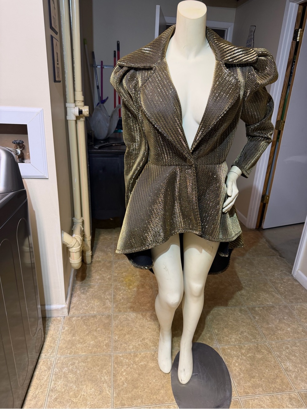 AKIRA Gold  Metallic Peplum Blazer